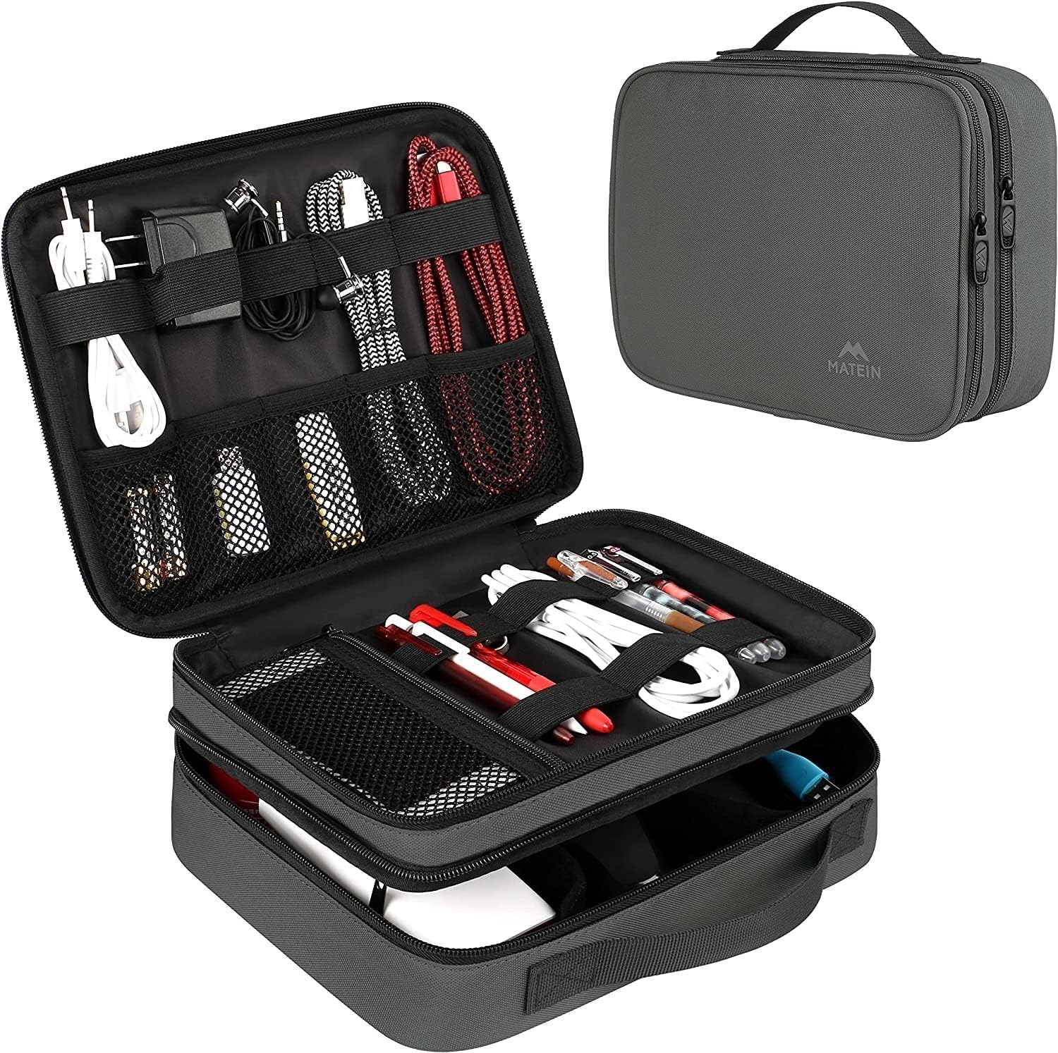 MATEIN Electronics Organizer Travel Case, Water Resistant Cable Organizer Bag for Travel Essentials, Gifts for Men, Storage Bag for Camera Accessories, Phone, Cord & Tablet, Black