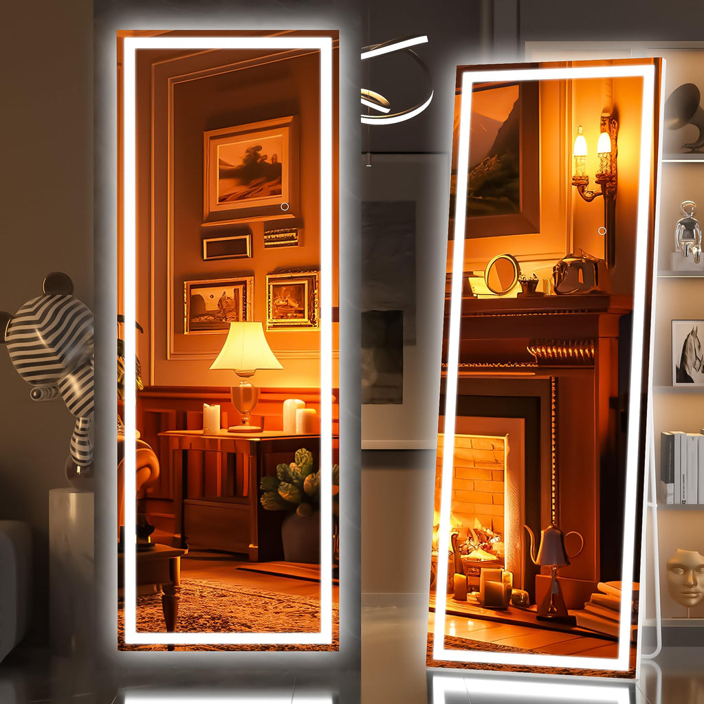Hasipu Full Length Mirror with Lights, 79" x 36" LED Lighted Floor Standing, Full Body Dressing Hanging Mounted Mirror, Tempered Glass, Square Black