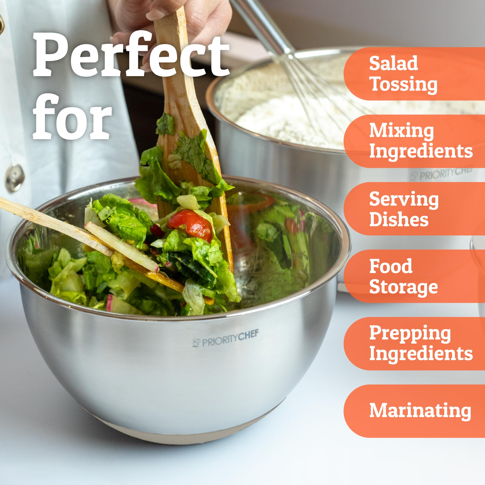 Priority Chef Premium Mixing Bowls With Lids Set, Airtight Lids, Thicker Stainless Steel, Non-Slip Base, 5 Nesting Steel Bowls for Kitchen, Large Prep Metal Bowl Set 1.5/2/3/4/5 Qt, Black