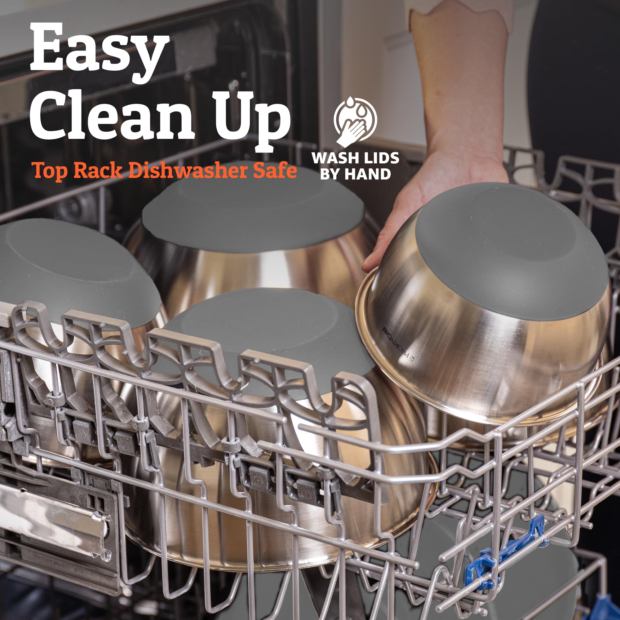 Priority Chef Premium Mixing Bowls With Lids Set, Airtight Lids, Thicker Stainless Steel, Non-Slip Base, 5 Nesting Steel Bowls for Kitchen, Large Prep Metal Bowl Set 1.5/2/3/4/5 Qt, Black