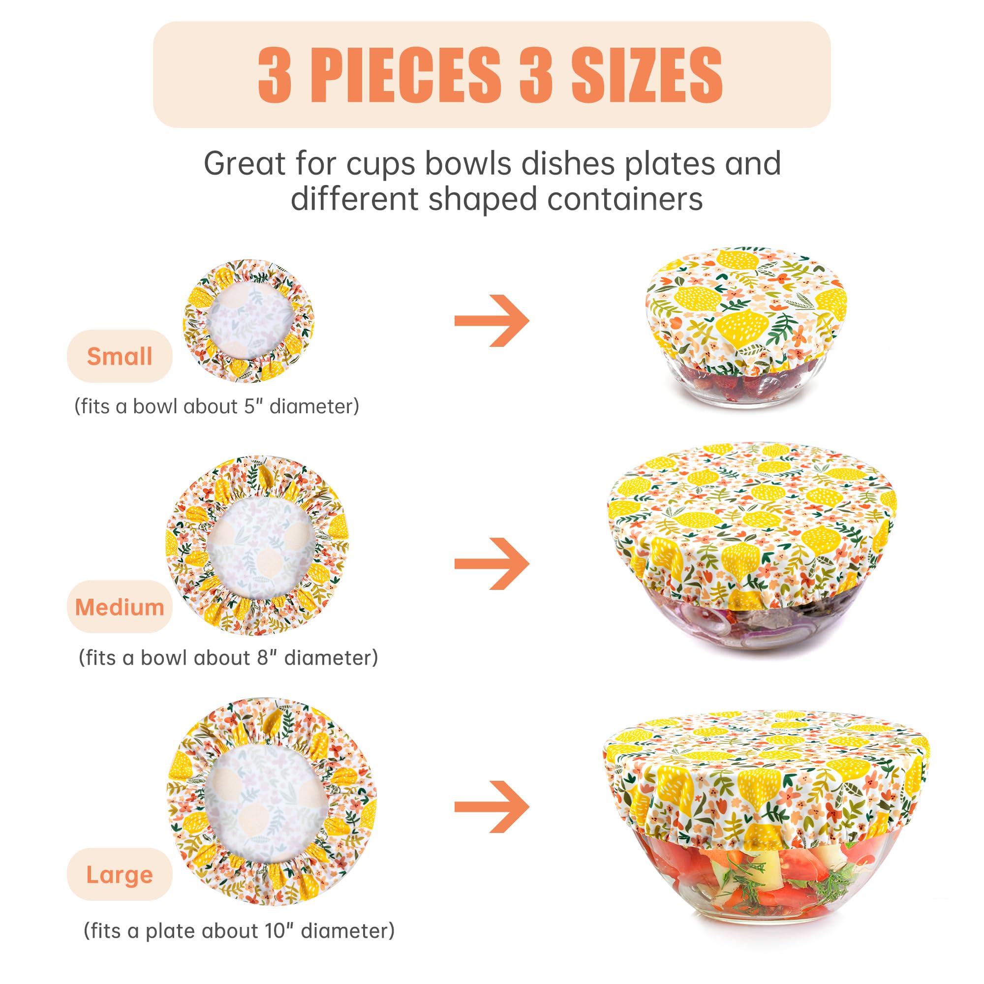 wegreeco Elastic Reusable Bowl Covers for Bread Proofing, Fabric Cloth Sourdough Bowl Covers for Proofing - Set of 3, Grey Leaf