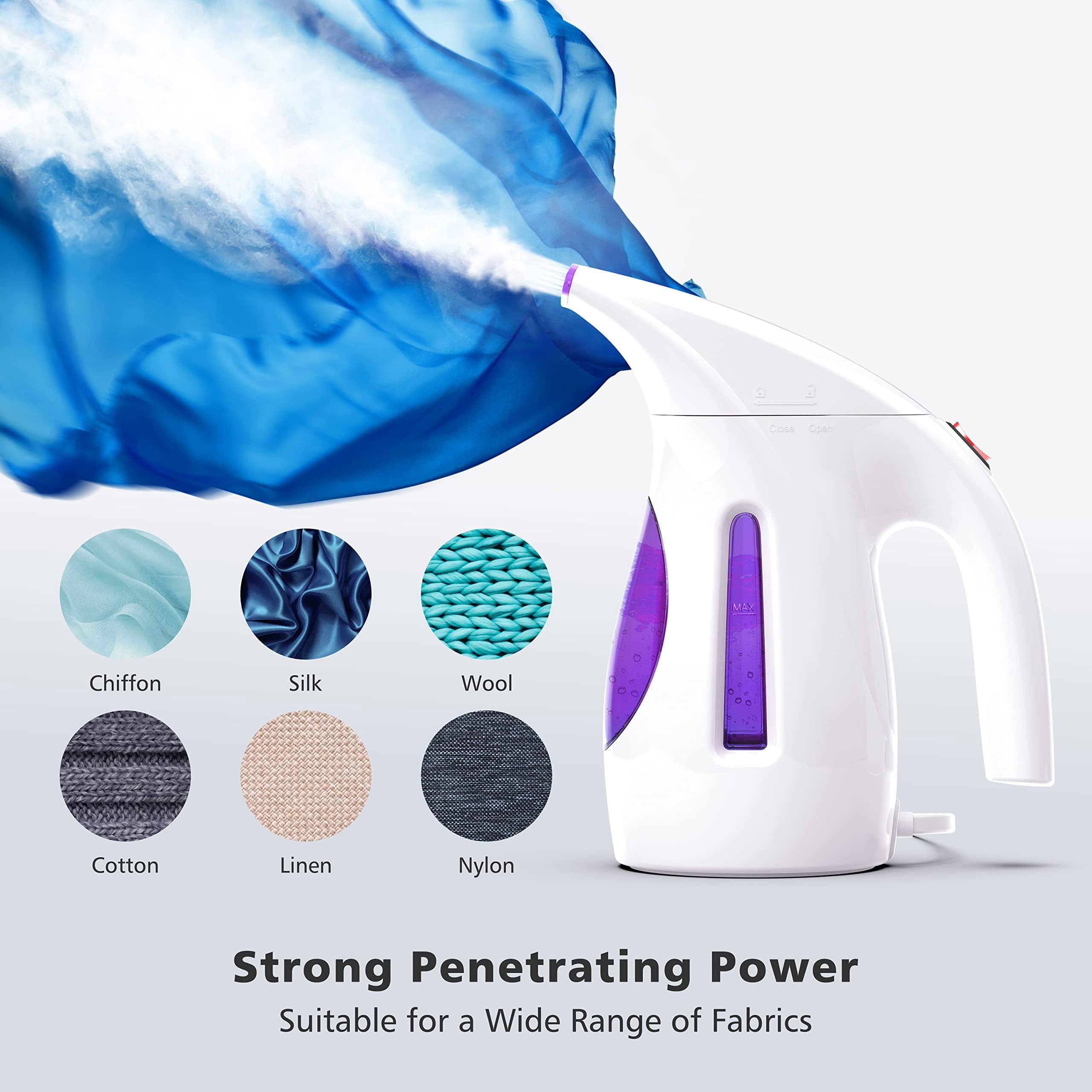HiLIFE Steamer for Clothes, Portable Handheld Clothing Steamer, 240ml Big Capacity, 700W, Strong Power, Fabric Quick Wrinkle Remover with Brush for Home, Office, Travel (ONLY 120V) -Blue