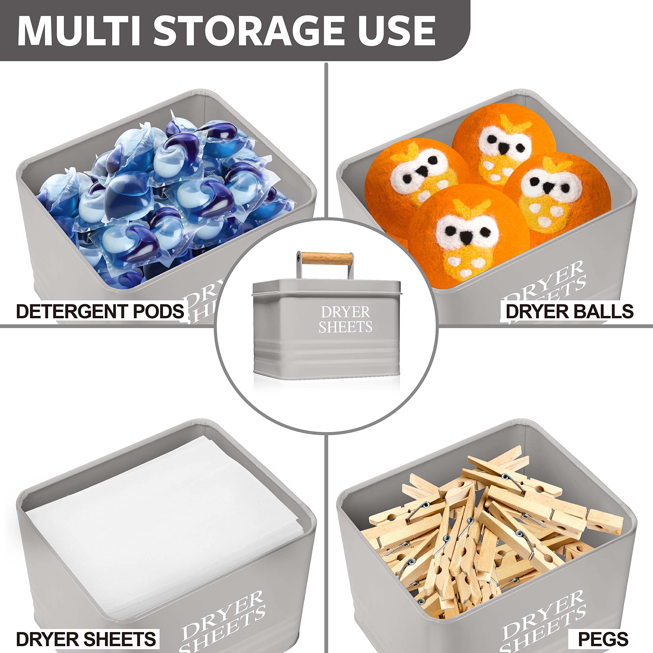 Calindiana Modern Farmhouse Metal Laundry Dryer Sheets Holder Fabric Softener Dispenser with Lid for Laundry Room Decor and Accessories and Space Saving Laundry Organization and Storage, Glossy Black