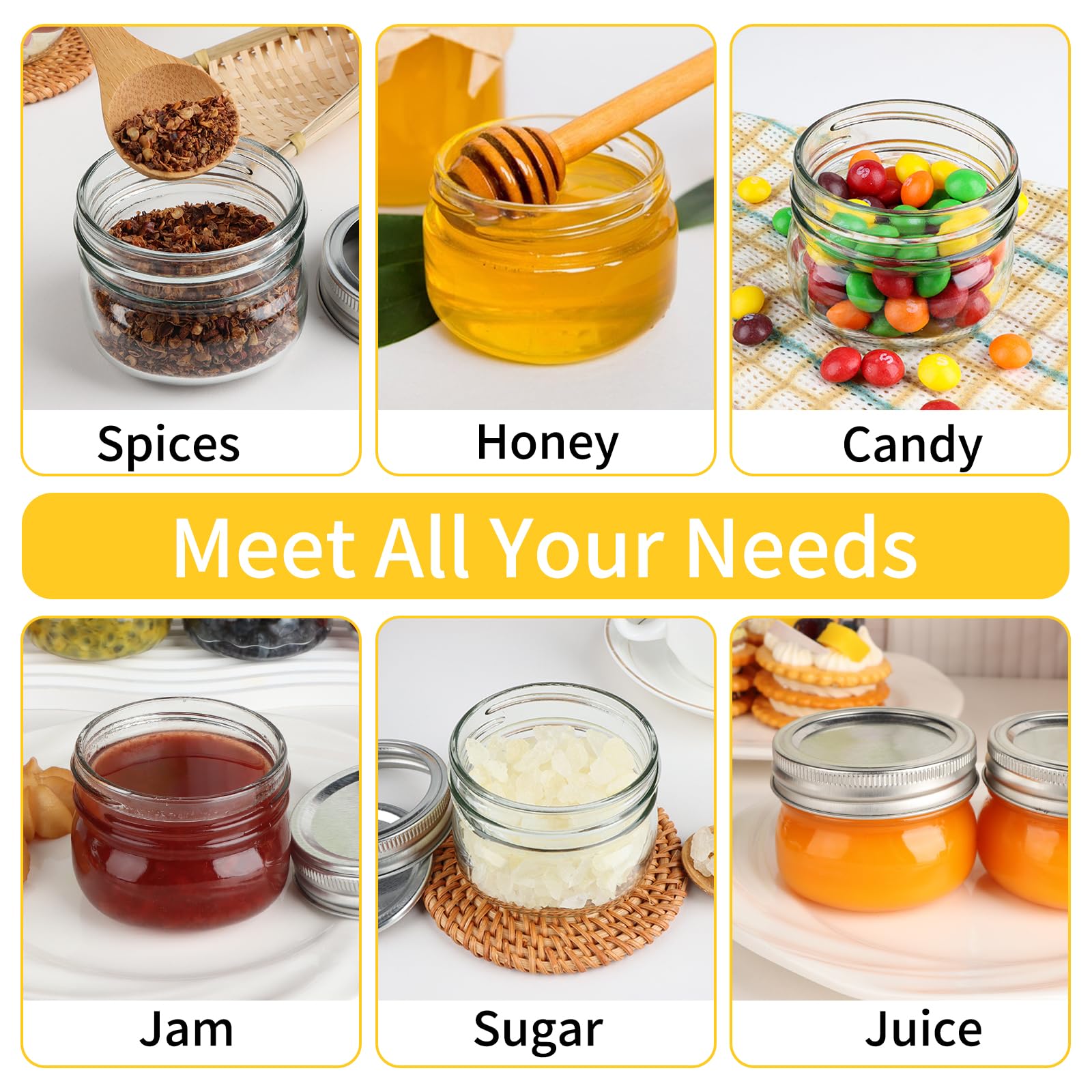 24 Pack 4 oz Mason Jars with Regular Lids and Bands, Small Canning Jars, Mini Glass Jars for Honey Jelly Jam Crafts