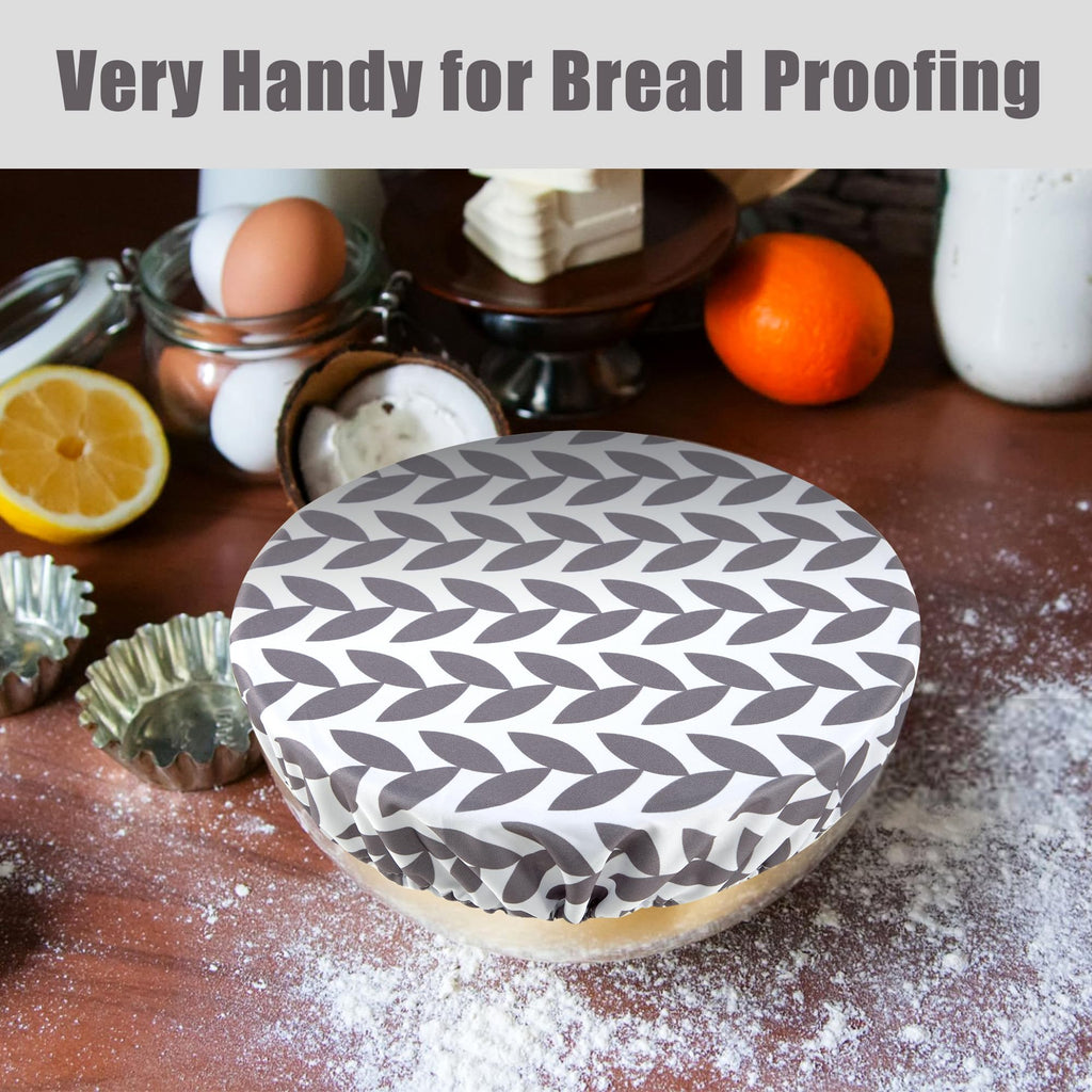 wegreeco Elastic Reusable Bowl Covers for Bread Proofing, Fabric Cloth Sourdough Bowl Covers for Proofing - Set of 3, Grey Leaf