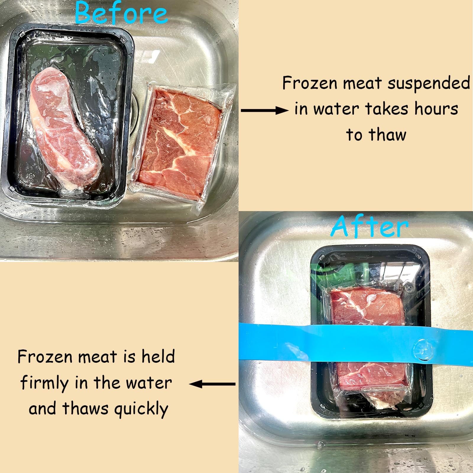 Thaw Belt, Silicone Sink Thawing Fixator Belt, Longer Faster & Safer Defrosting Belt for Frozen Meat Fruit and Vegetable, Thaws in Minutes Instead of Hours, Super Suction, no Heat Required (Blue)