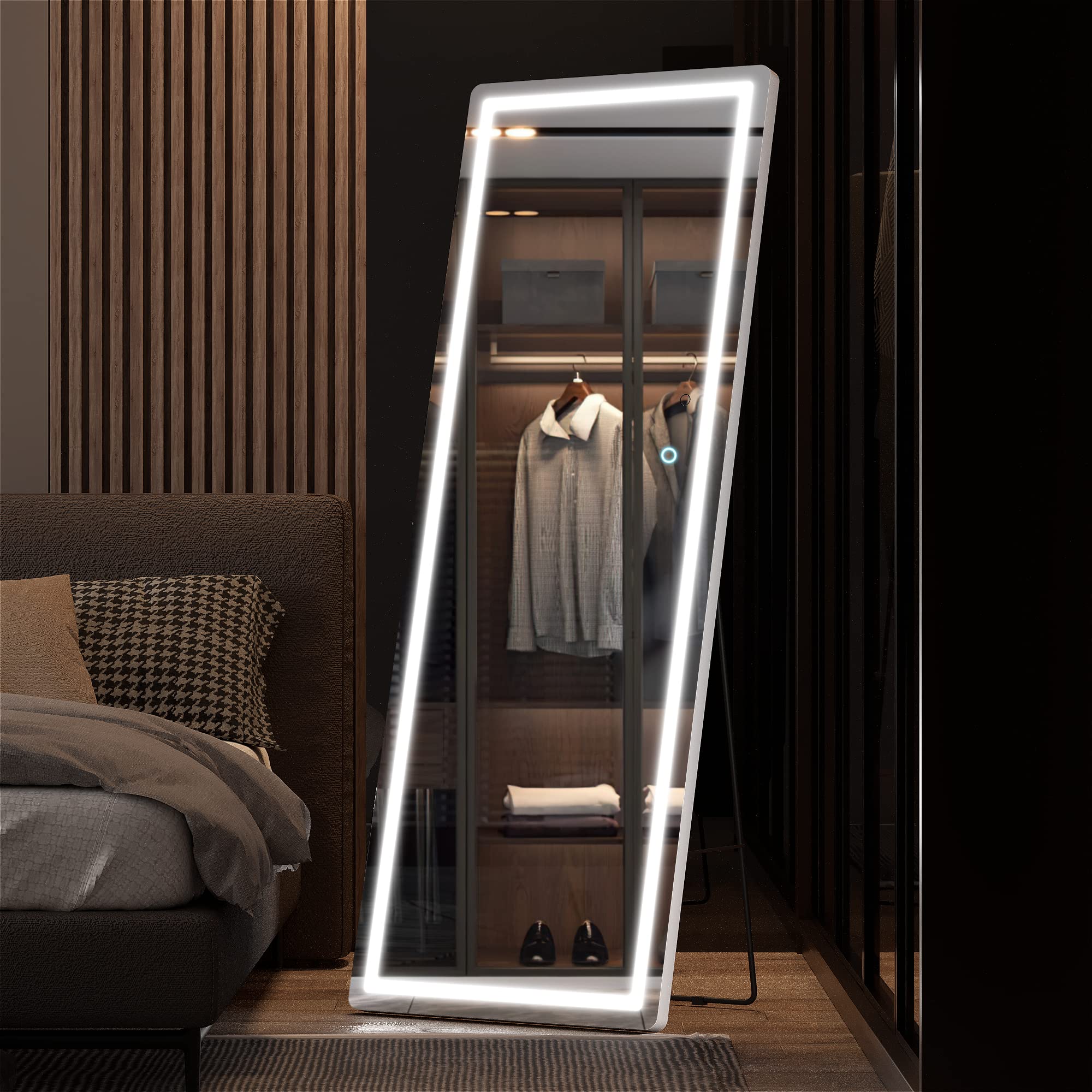 Hasipu Full Length Mirror with Lights, 79" x 36" LED Lighted Floor Standing, Full Body Dressing Hanging Mounted Mirror, Tempered Glass, Square Black