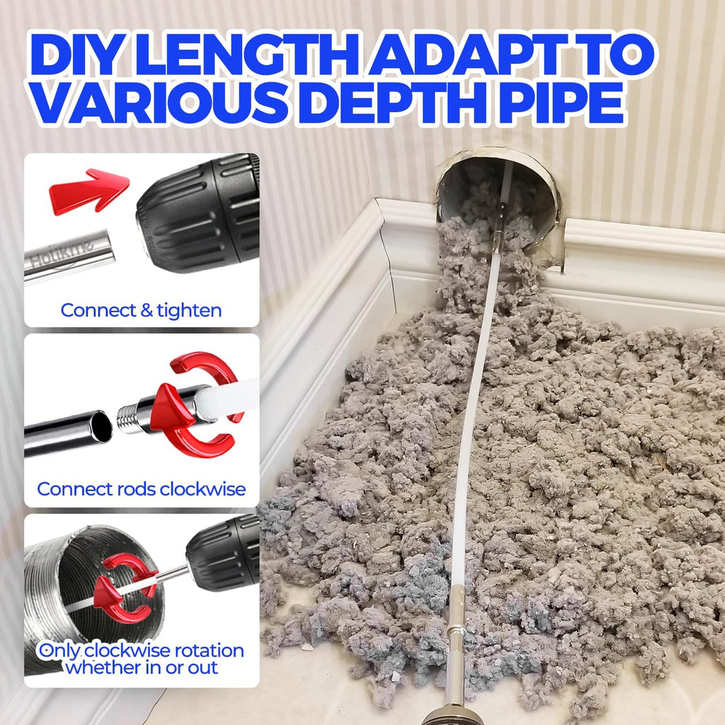 Holikme 15 Feet Dryer Vent Cleaner Kit, Lint Remover, Extends Up to 15 Feet, Synthetic Brush Head, Use with or Without a Power Drill