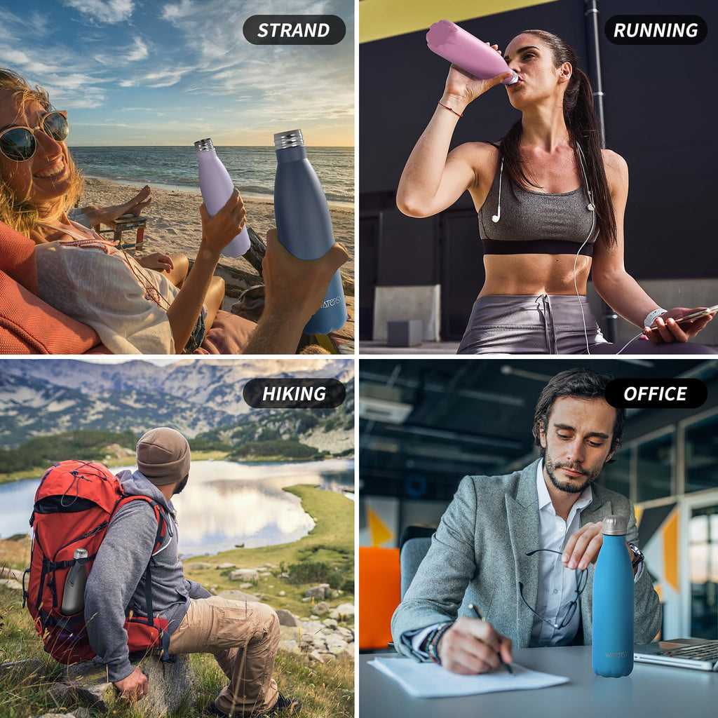 WATERSY Stainless Steel water bottles,17oz/500ml Insulated Water Bottles,Deep Blue metal water bottle Keeps Drink Cold and Hot,BPA Free kids water bottles for School,Gym,Travel,Sports