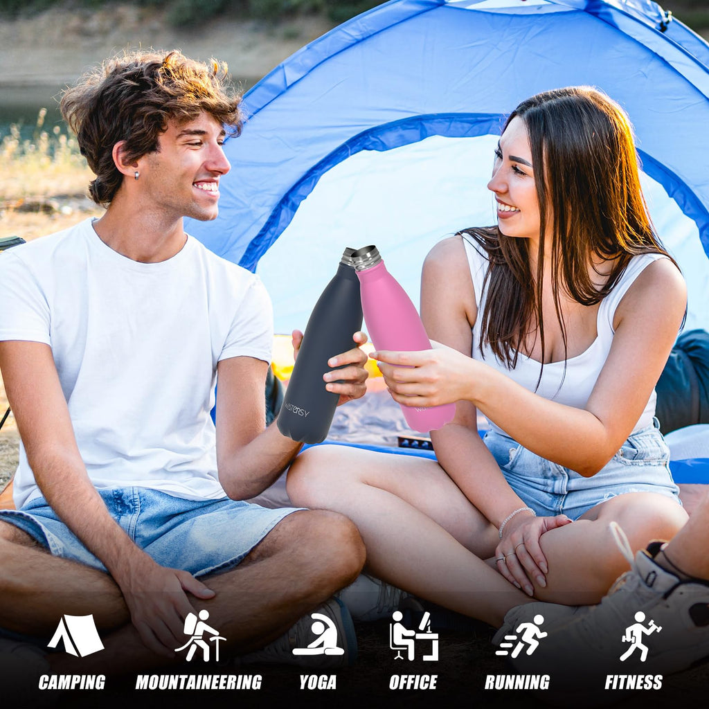 WATERSY Stainless Steel water bottles,17oz/500ml Insulated Water Bottles,Deep Blue metal water bottle Keeps Drink Cold and Hot,BPA Free kids water bottles for School,Gym,Travel,Sports