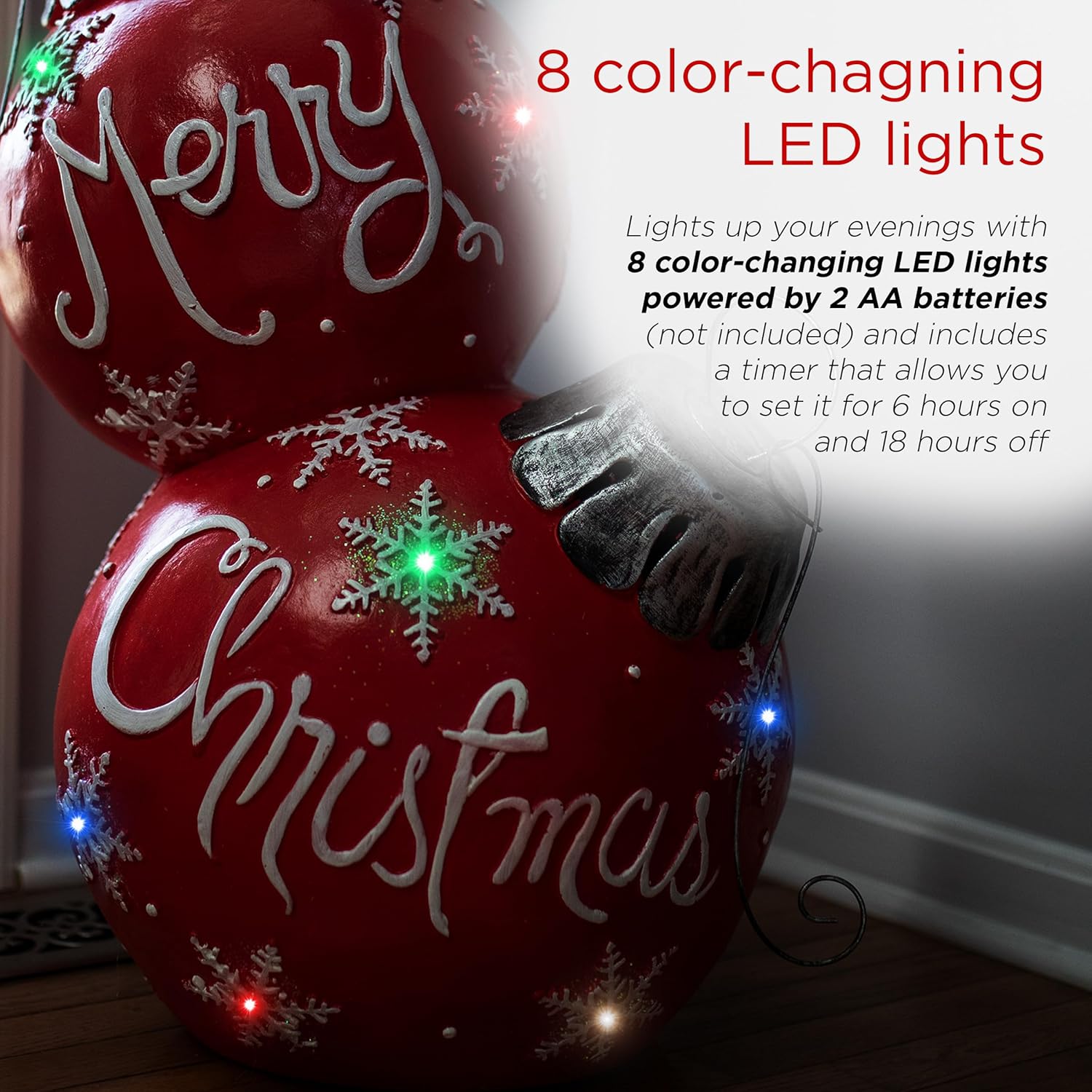 Alpine Corporation 30" H Indoor/Outdoor Christmas Ball Ornament with Color Changing LED Lights, Red, Christmas Decoration
