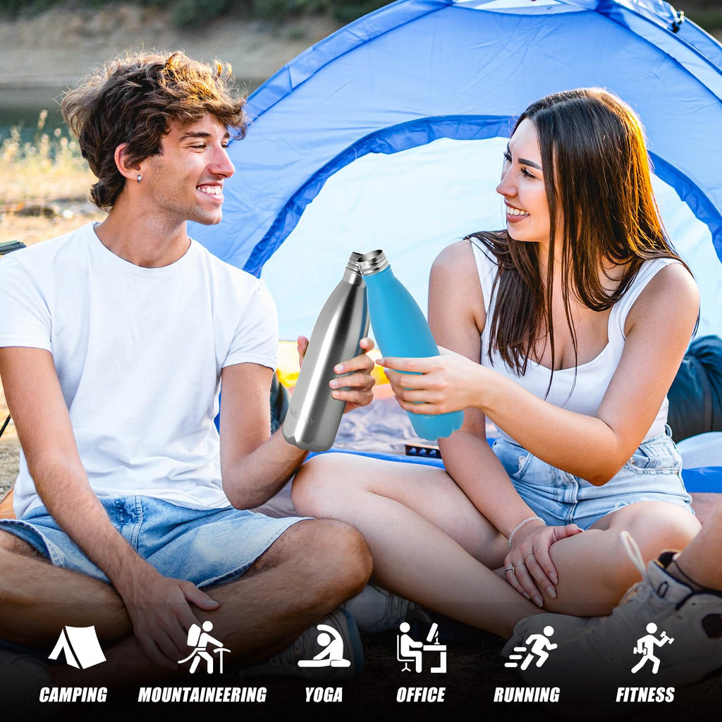 WATERSY Stainless Steel water bottles,17oz/500ml Insulated Water Bottles,Deep Blue metal water bottle Keeps Drink Cold and Hot,BPA Free kids water bottles for School,Gym,Travel,Sports