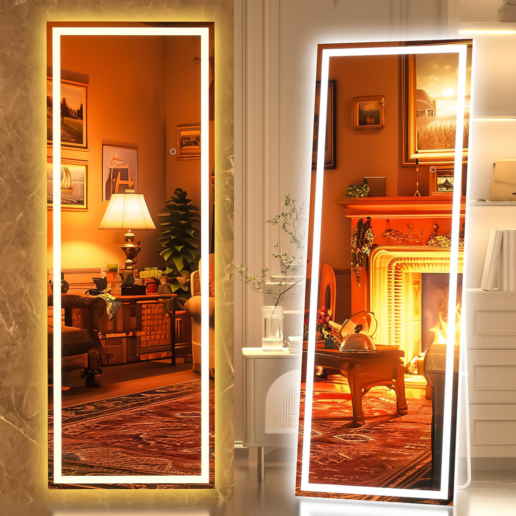 Hasipu Full Length Mirror with Lights, 79" x 36" LED Lighted Floor Standing, Full Body Dressing Hanging Mounted Mirror, Tempered Glass, Square Black