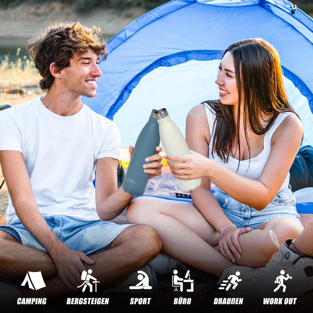 WATERSY Stainless Steel water bottles,17oz/500ml Insulated Water Bottles,Deep Blue metal water bottle Keeps Drink Cold and Hot,BPA Free kids water bottles for School,Gym,Travel,Sports