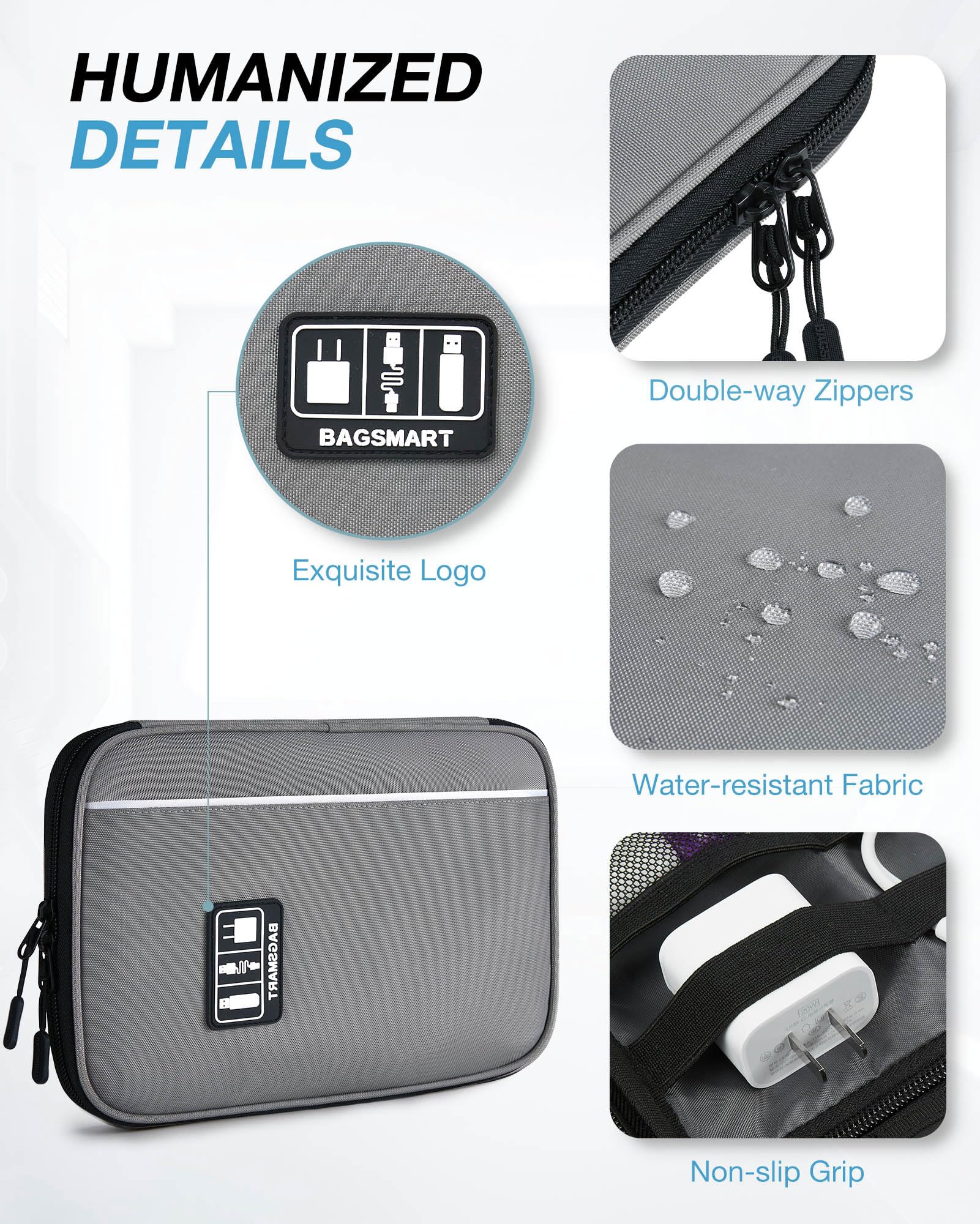 BAGSMART Large Electronics Travel Organizer Case, Tech Accessories Cord Storage Bag for Phone, Power Bank, SD Card, Cables, Black