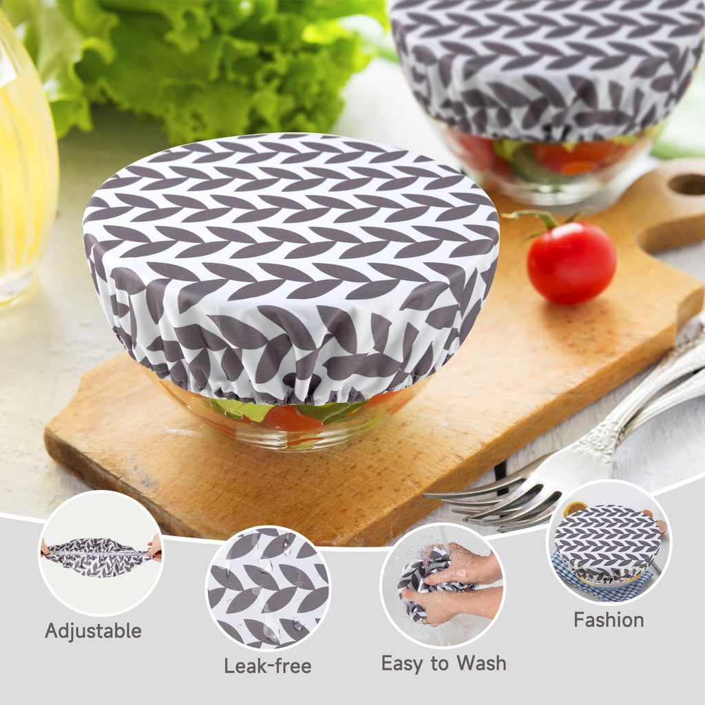 wegreeco Elastic Reusable Bowl Covers for Bread Proofing, Fabric Cloth Sourdough Bowl Covers for Proofing - Set of 3, Grey Leaf