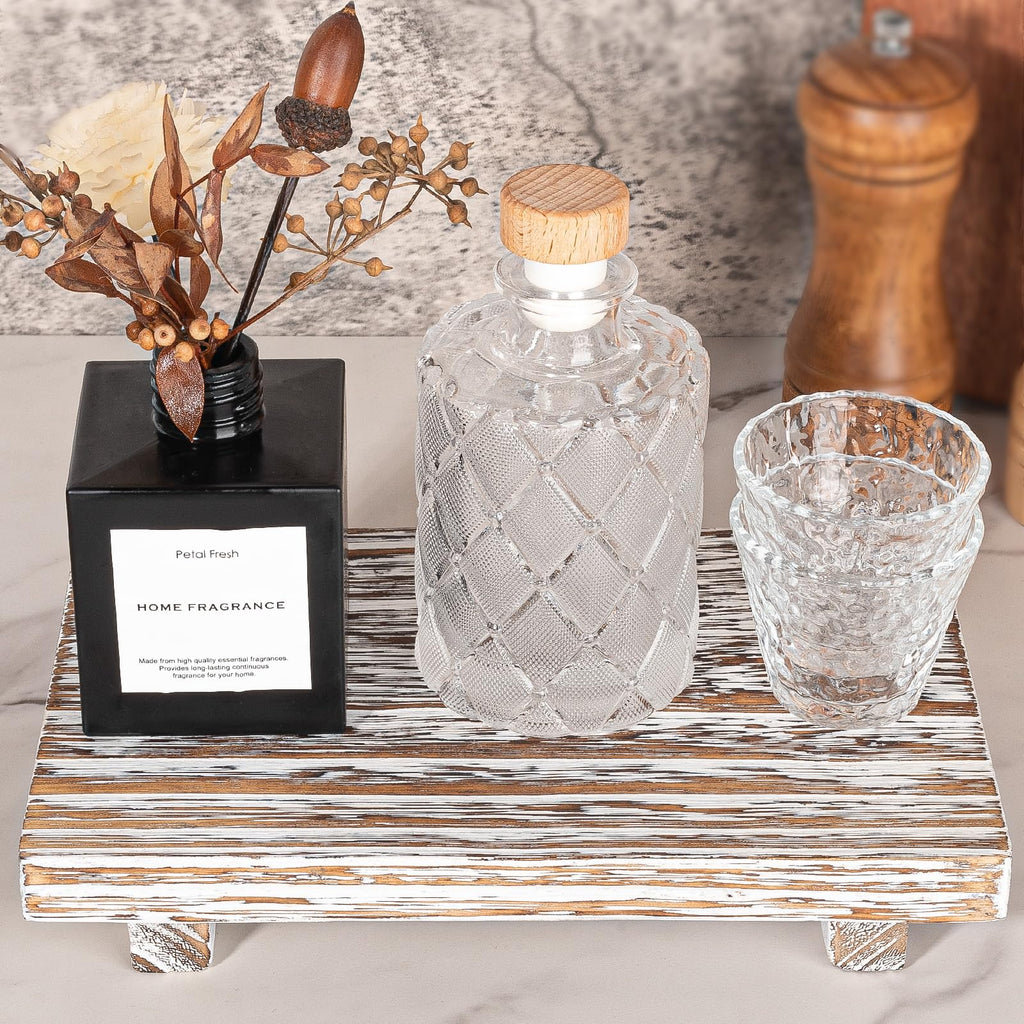 zoocatia Small Wood Tray Pedestal Stand Farmhouse Bathroom Decor Decorative Wooden Riser Kitchen Soap Dish Holder for Vanity, Counter, Sink, 9" x 5.9" - Black