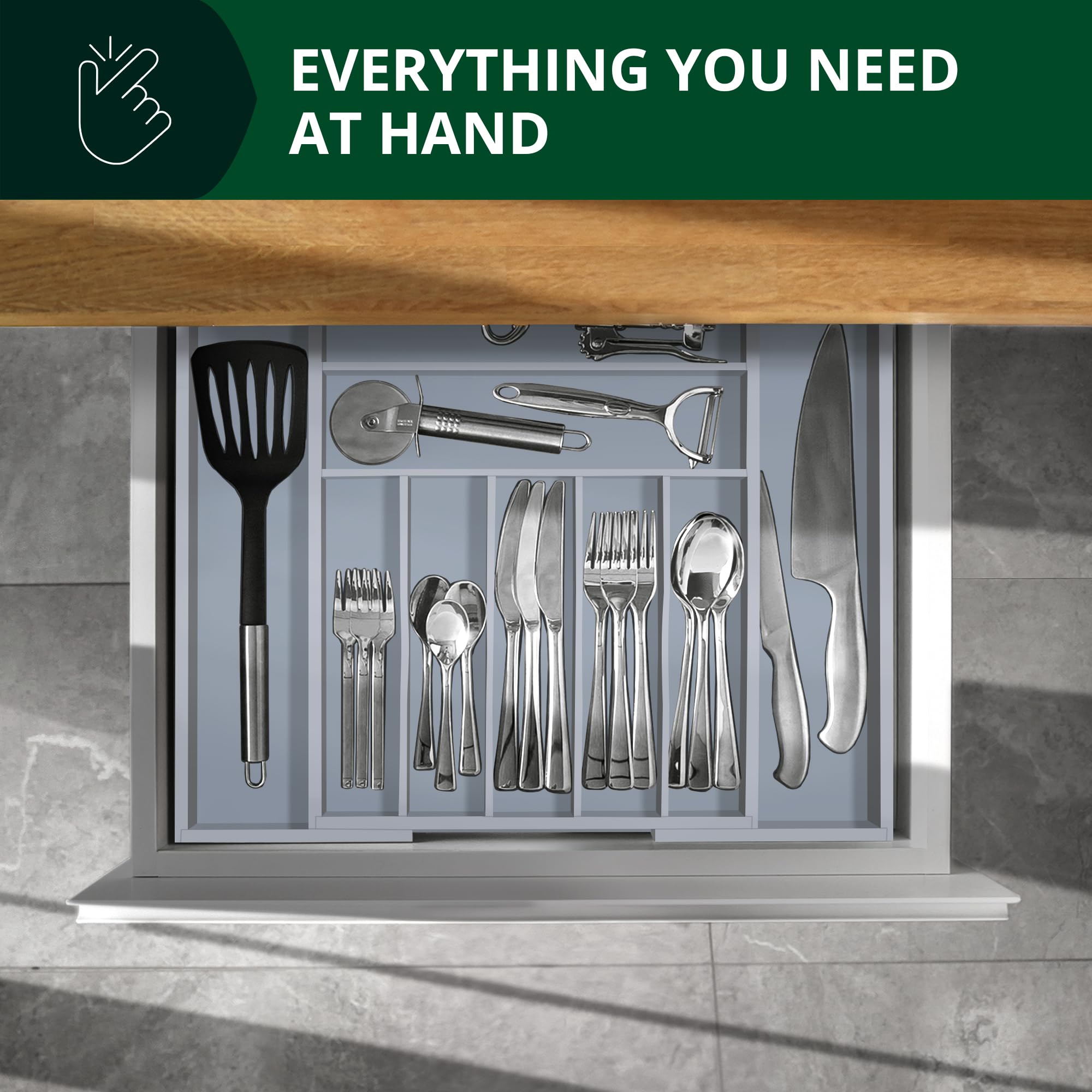ROYAL CRAFT WOOD Luxury Bamboo Kitchen Drawer Organizer - Silverware Organizer, Utensil Holder & Cutlery Tray Drawer Dividers for Flatware (9 Slot, Natural)