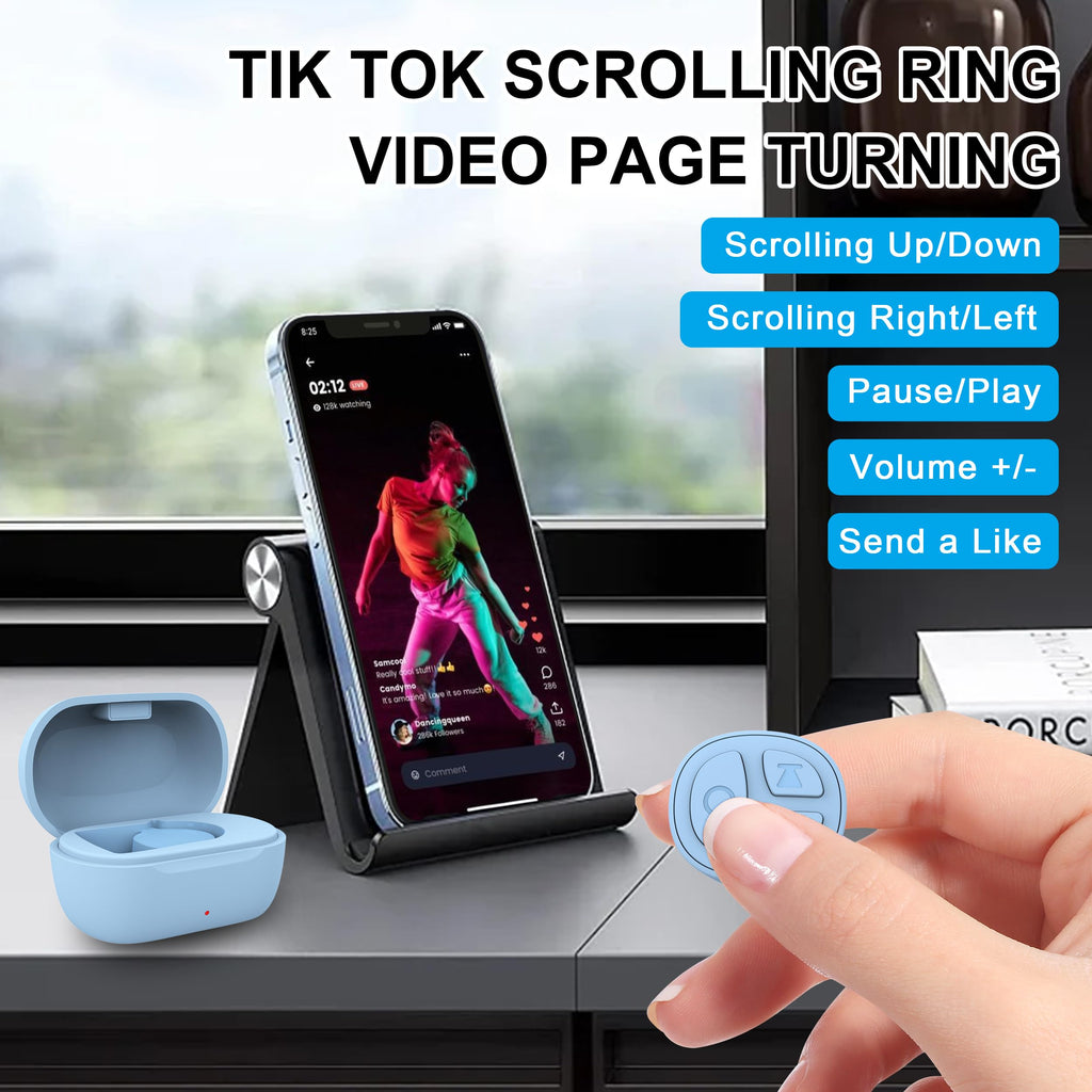 Tiktok Scrolling Ring for iPhone, Bluetooth Camera Remote Control, Remote Control for TIK Tok Scrolling Ring for iPhone, Android (Black)