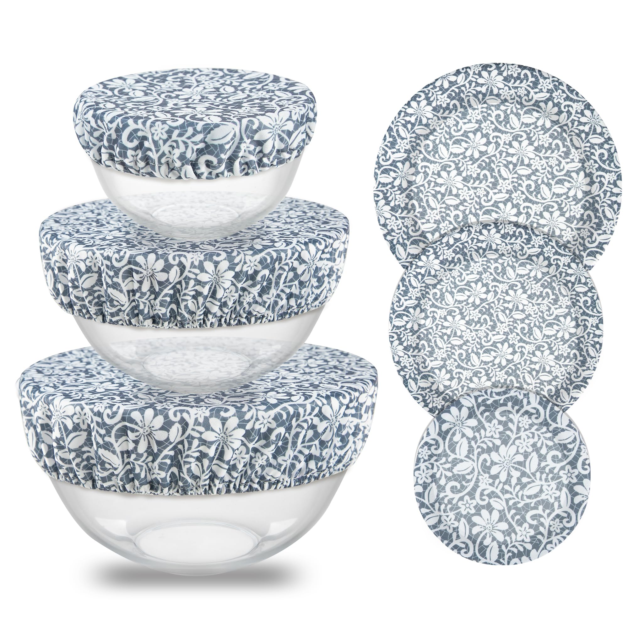 wegreeco Elastic Reusable Bowl Covers for Bread Proofing, Fabric Cloth Sourdough Bowl Covers for Proofing - Set of 3, Grey Leaf