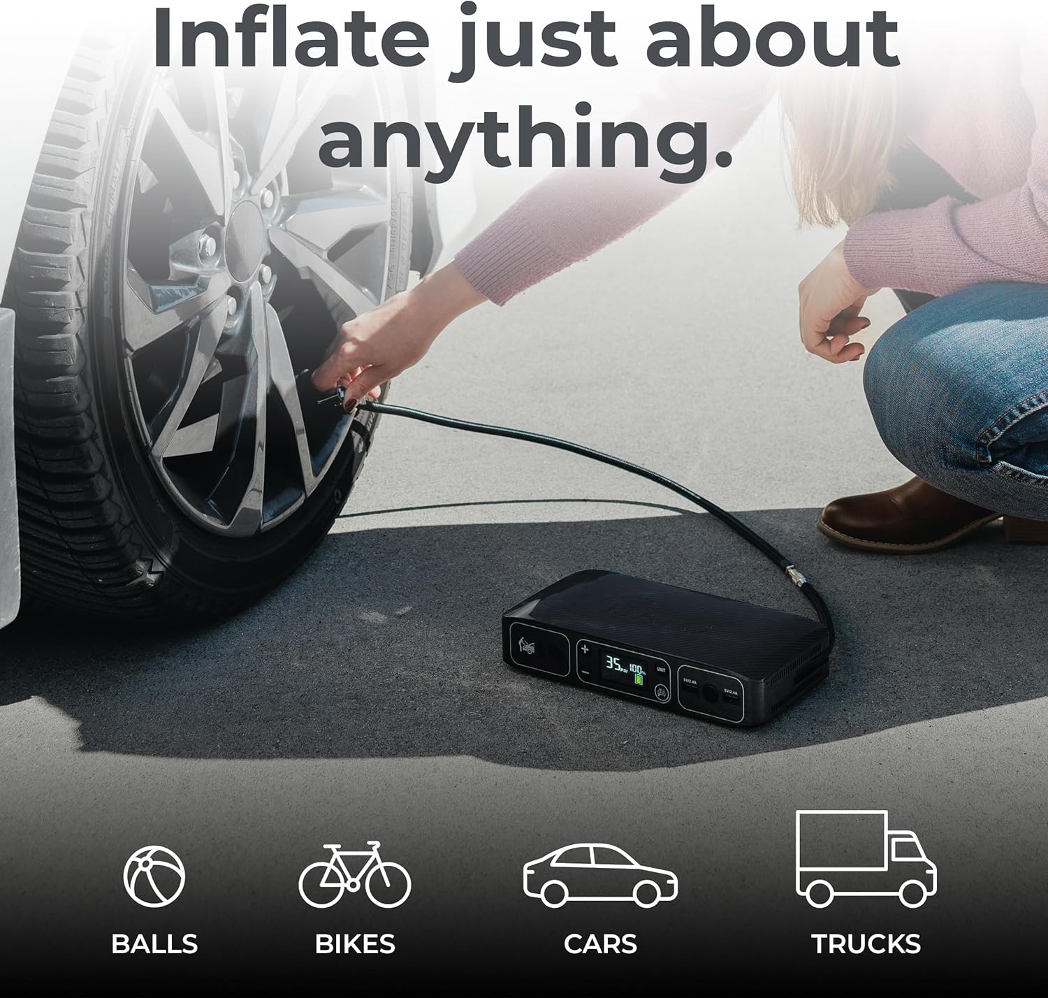 HALO Bolt Air 58830 Portable Car Battery Jump Starter | 100 PSI Air Compressor, 58.8Wh USB Power Bank, Emergency Floodlight & Charger, Jumps Cars SUVs & Trucks, Inflates Tires, TSA Approved — Black