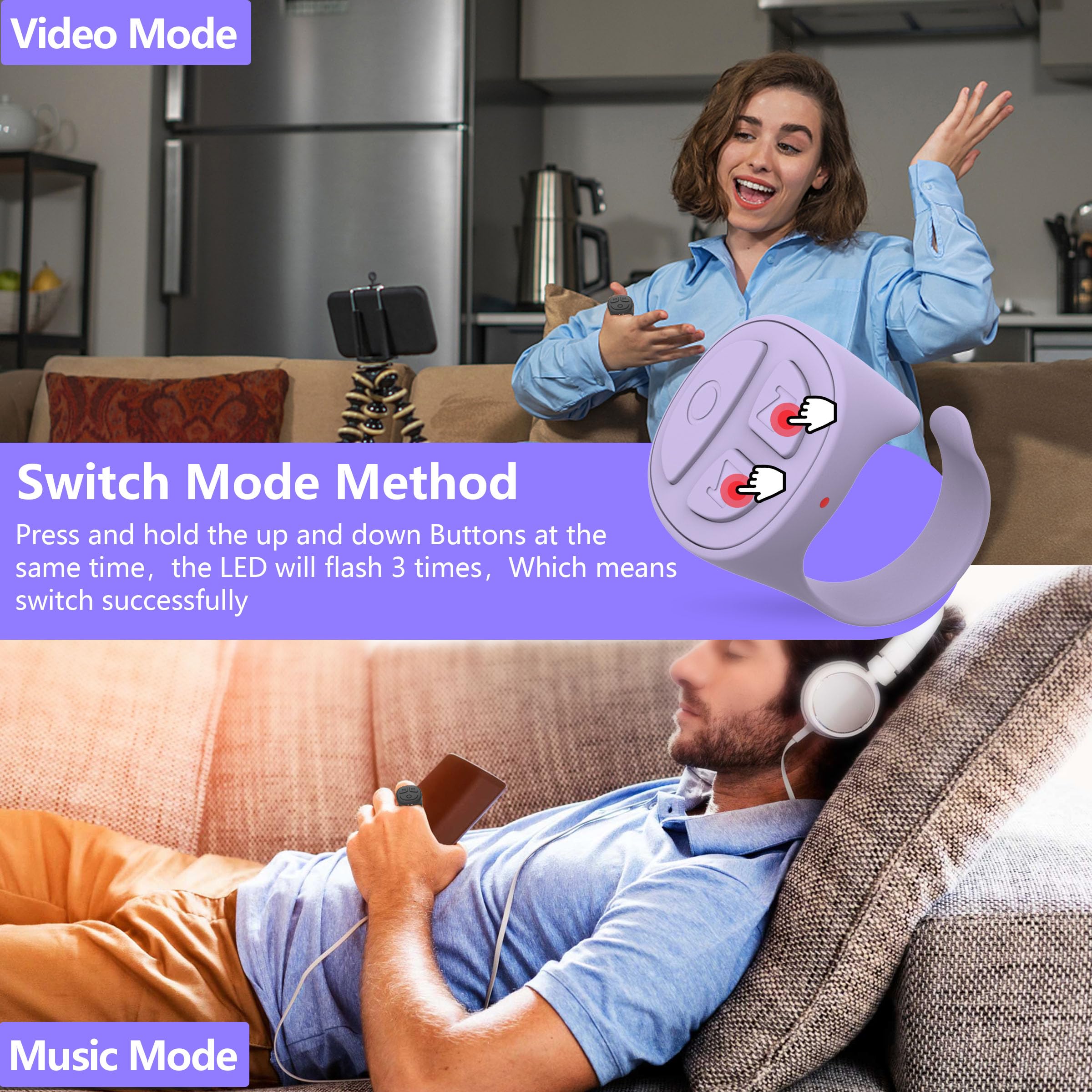 Tiktok Scrolling Ring for iPhone, Bluetooth Camera Remote Control, Remote Control for TIK Tok Scrolling Ring for iPhone, Android (Black)