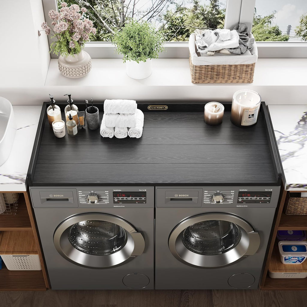 No-installation HDPE Washer Dryer Countertop Washer and Dryer Topper Covers for The Top Laundry Countertop Laundry Room Organization No Water Leakage,Black