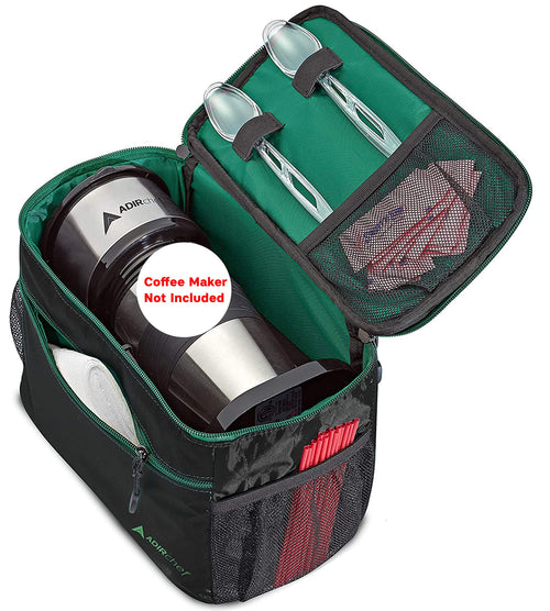 Adir Mini Single Serve Travel Coffee Maker Pouch Organizer, Portable For Travel, Camping, Office Lunch Bag For Grab & Go Daily Use (Black & Green)