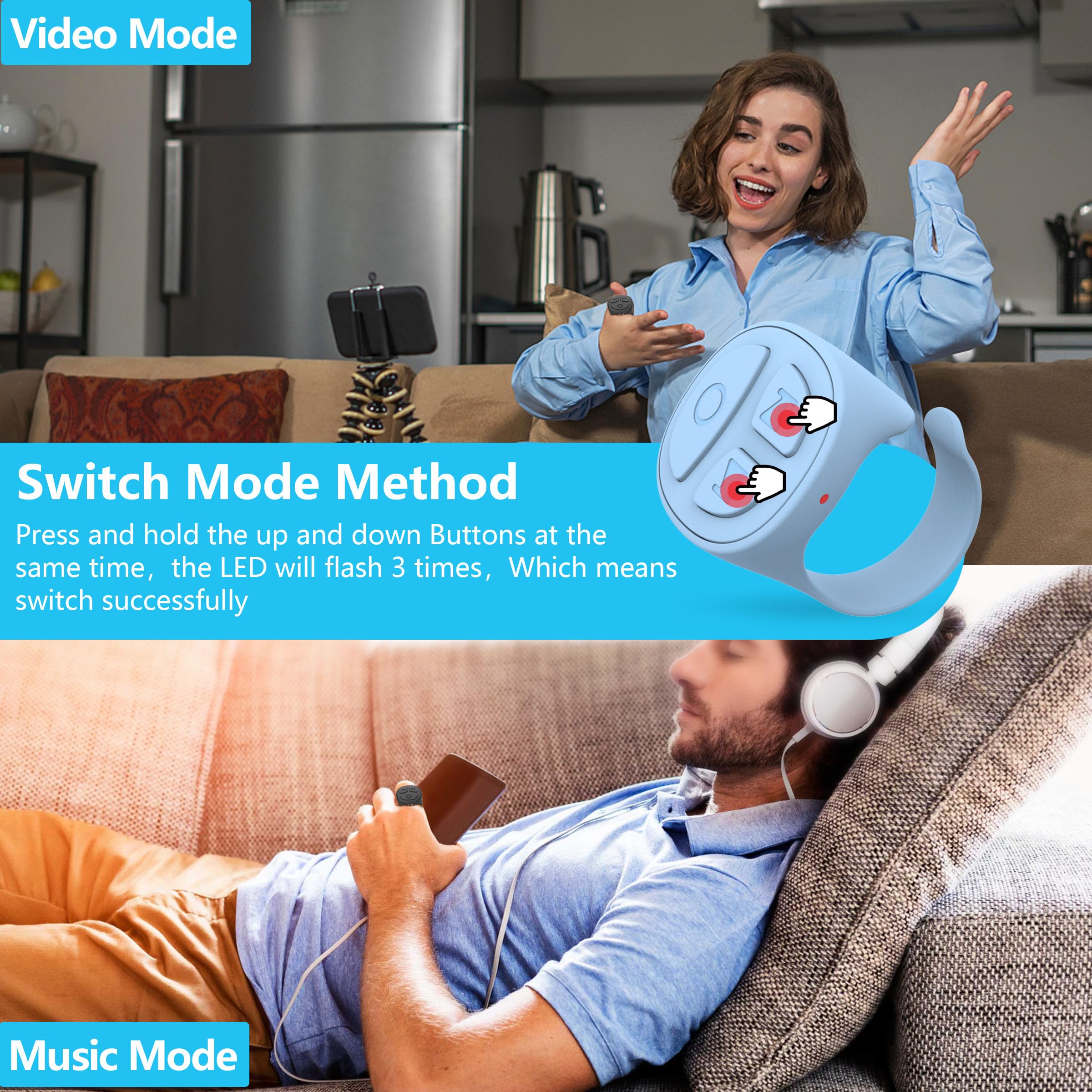 Tiktok Scrolling Ring for iPhone, Bluetooth Camera Remote Control, Remote Control for TIK Tok Scrolling Ring for iPhone, Android (Black)