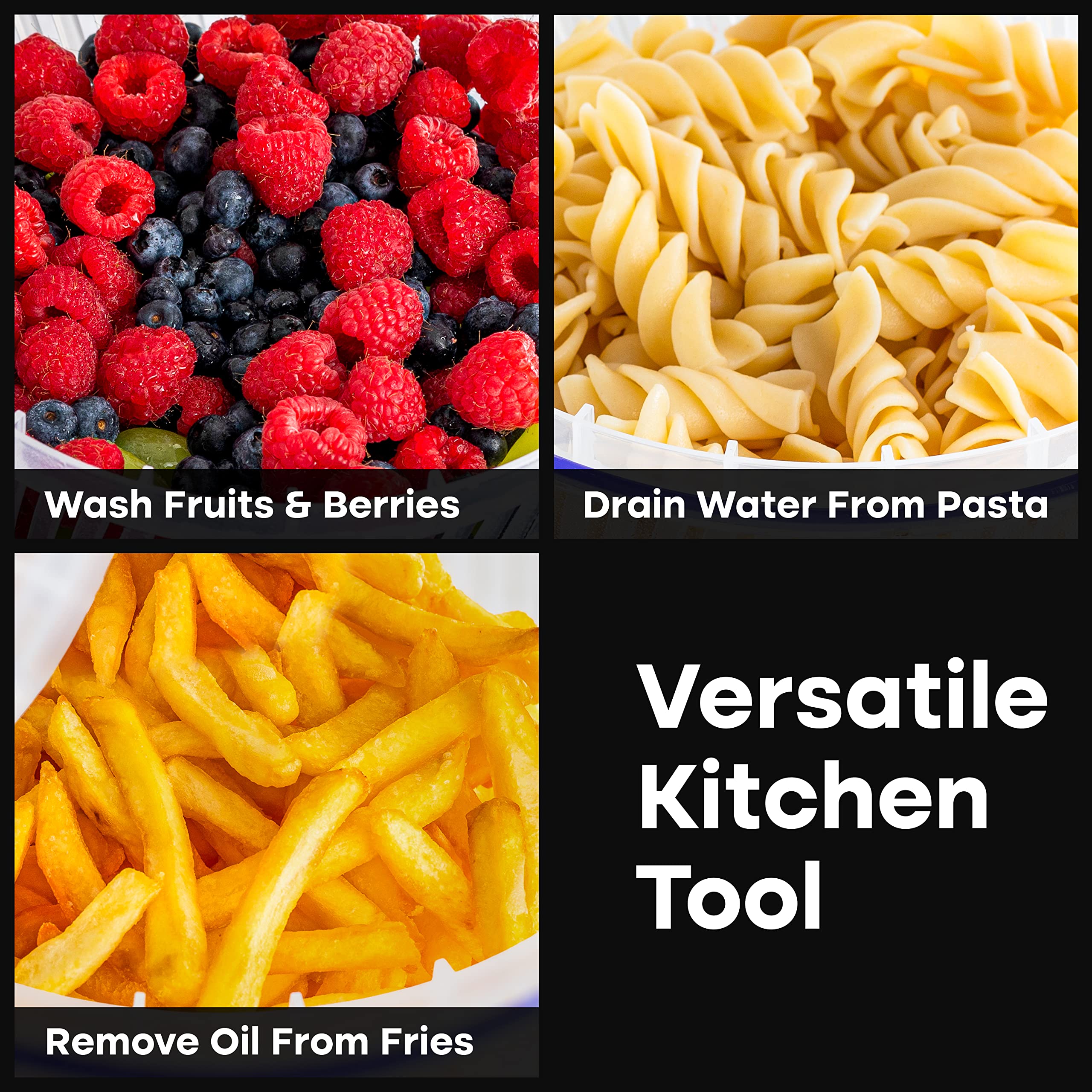 Stainless Steel Pump Salad Spinner Large - Easy Compact Kitchen Tool - Stainless Steel Bowl, Drain & Colander - Lettuce Spinner, Vegetable Dryer, Fruit Washer, Pasta & Fries Produce Strainer - 6.33 Qt