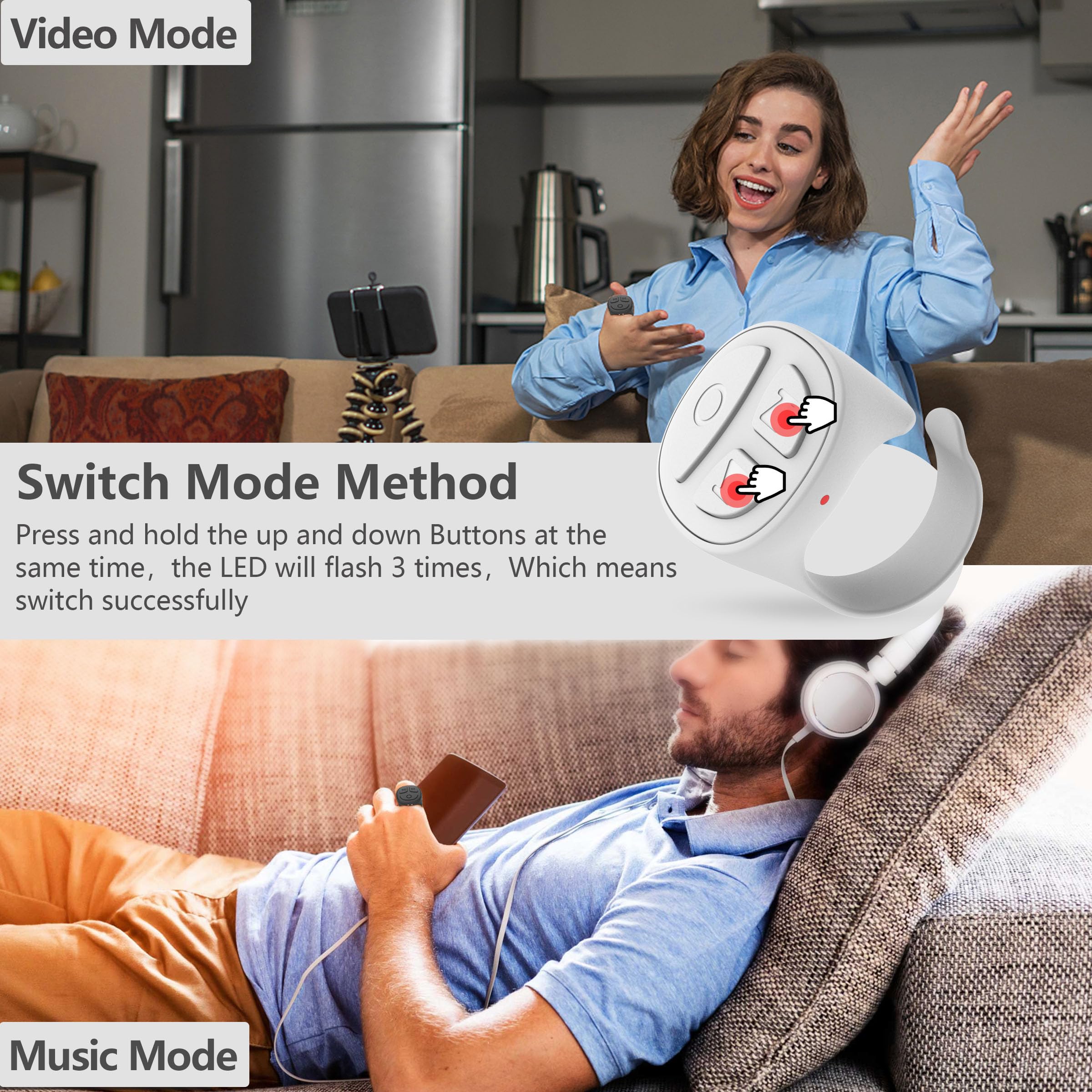 Tiktok Scrolling Ring for iPhone, Bluetooth Camera Remote Control, Remote Control for TIK Tok Scrolling Ring for iPhone, Android (Black)