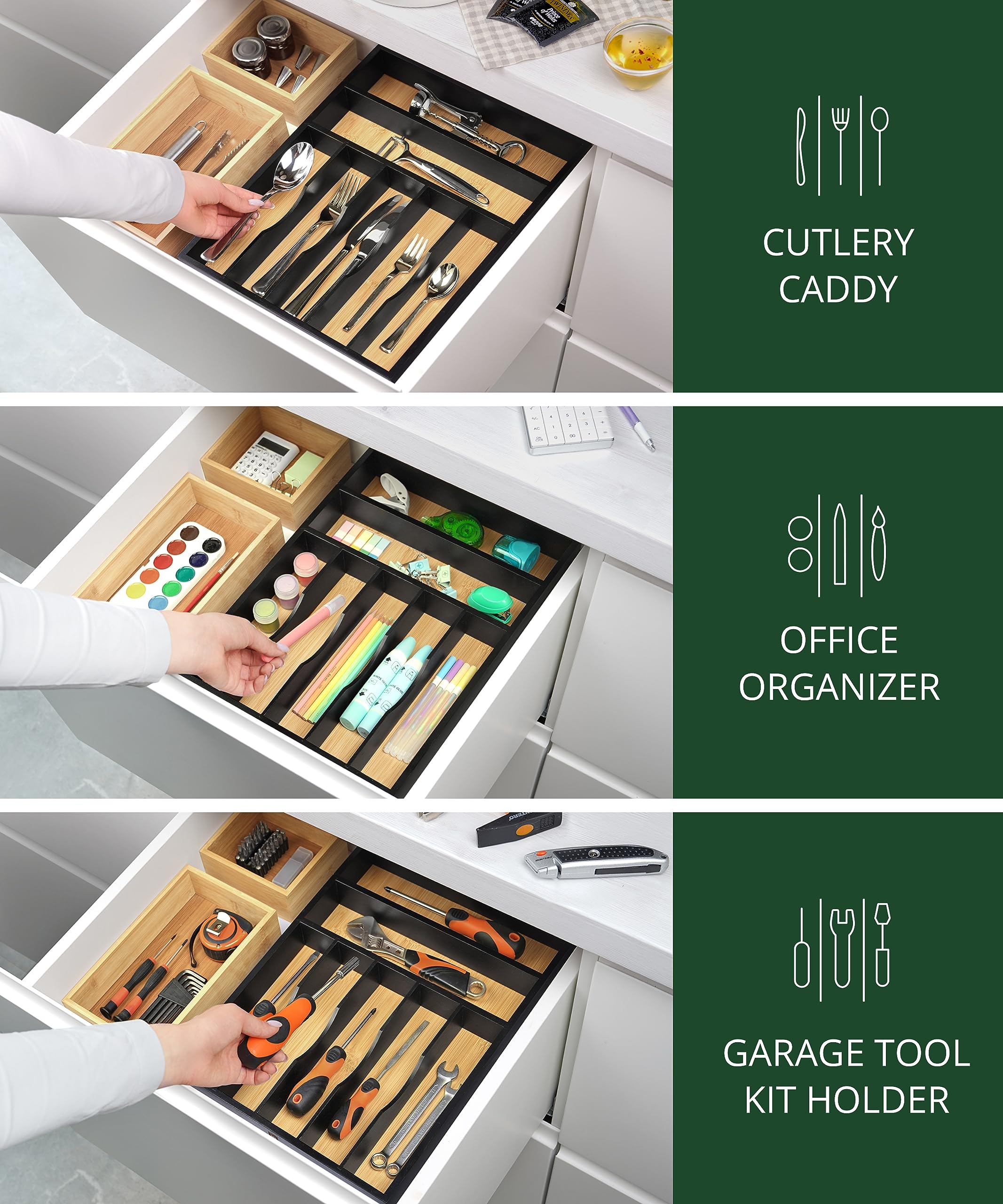 ROYAL CRAFT WOOD Luxury Bamboo Kitchen Drawer Organizer - Silverware Organizer, Utensil Holder & Cutlery Tray Drawer Dividers for Flatware (9 Slot, Natural)