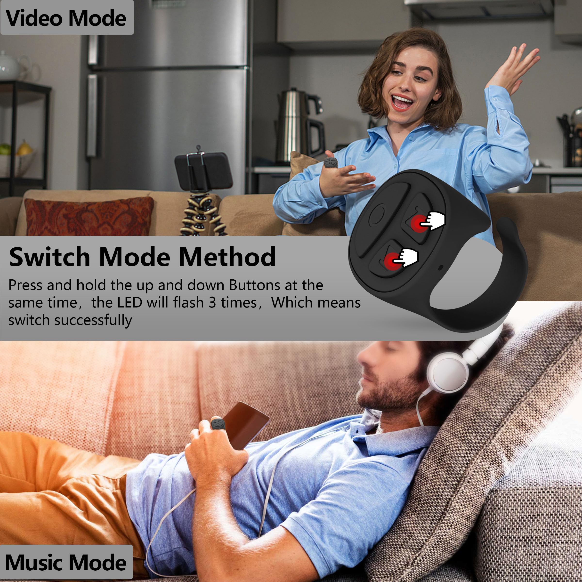 Tiktok Scrolling Ring for iPhone, Bluetooth Camera Remote Control, Remote Control for TIK Tok Scrolling Ring for iPhone, Android (Black)